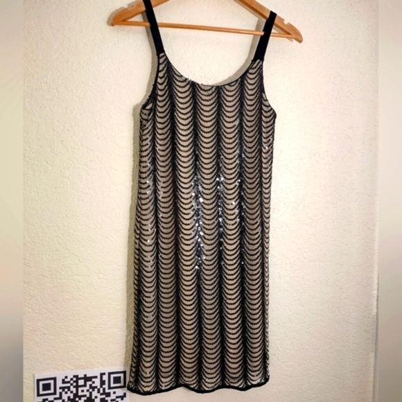 Aqua Sleeveless Nude And Black Sequined Dress - Picture 3 of 8